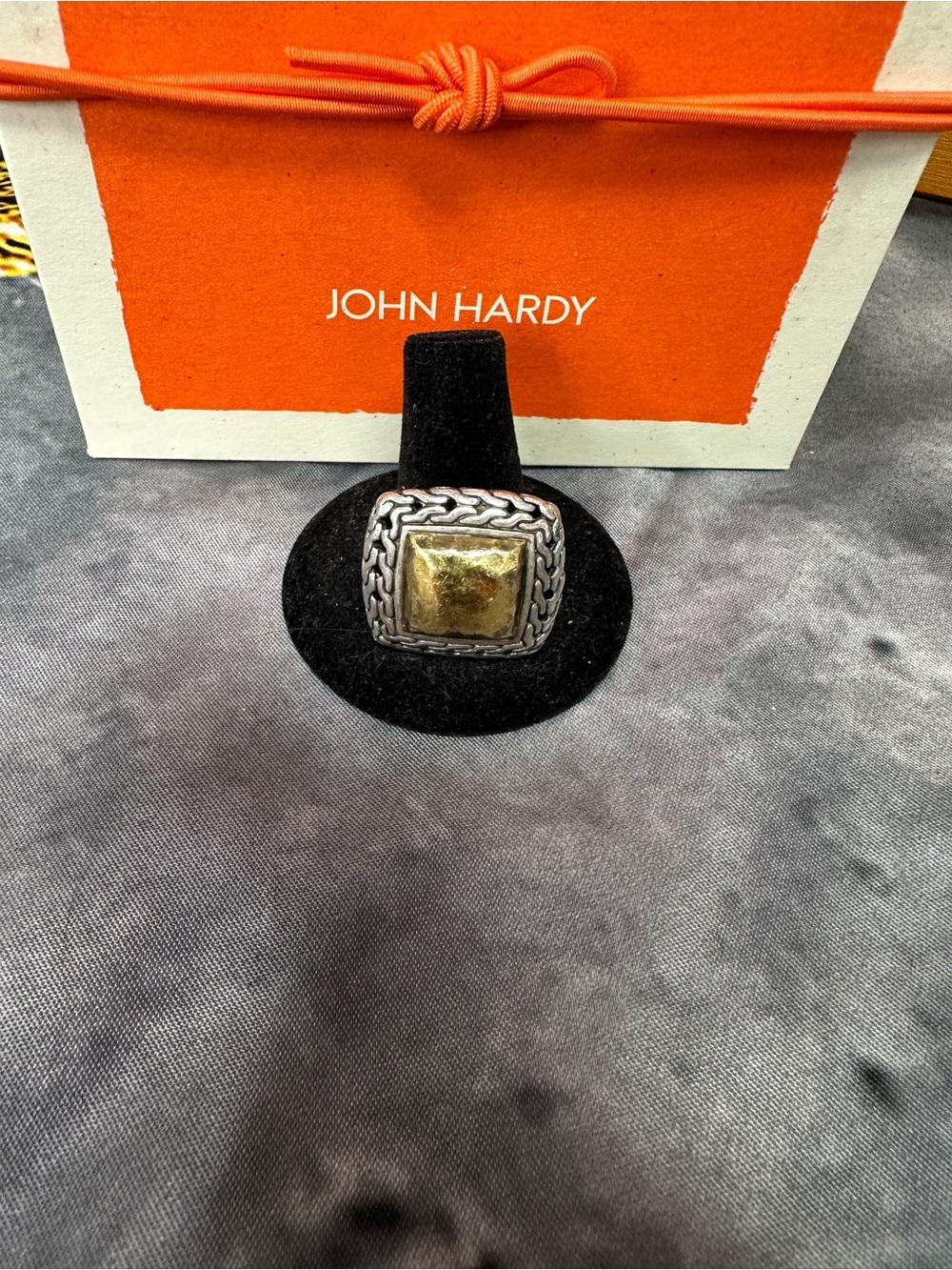 John Hardy Two Tone Ring with Gold Accent - Two-Tone Square Design Size 9.5